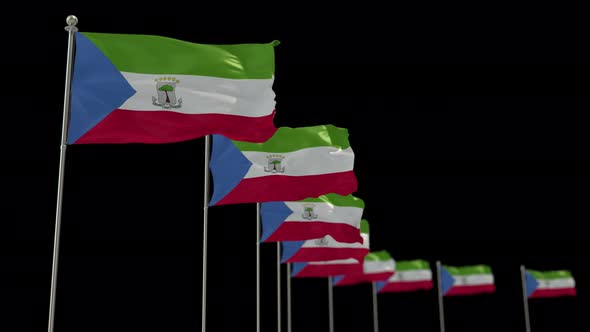 Equatorial Guinea Row Of Flags Animation Include Alpha Channel