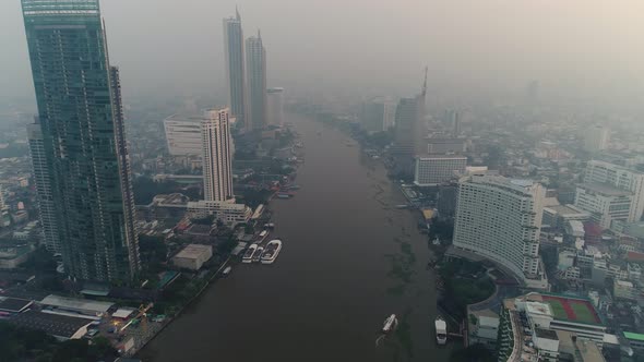 4k Aerial city view of Bangkok dowtnown, Flying over Bangkok, Thailand.