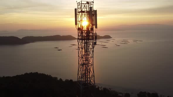 Aerial view telecommunication tower