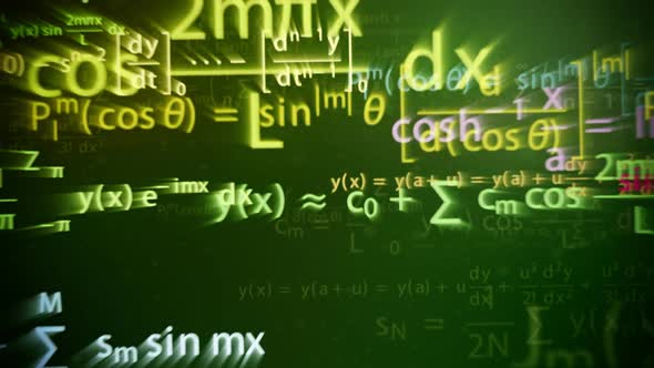 Presentation of the mathematical formulas with symbols, numbers, and letters.