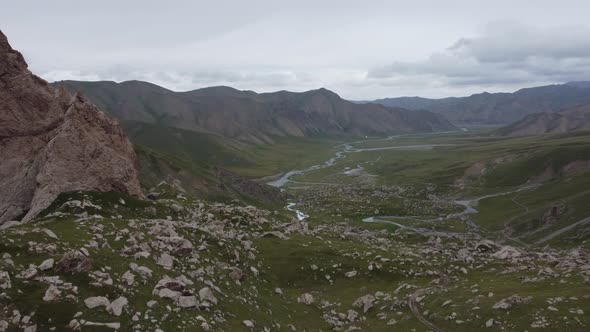 Flying over the beautiful valley