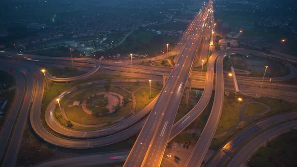 4K : Hyperlapse or Dronelapse Top view of Highway road junctions