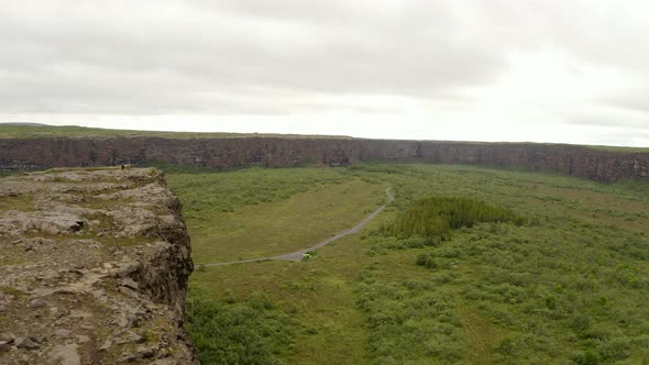 Asbyrgi Canyon With Verdant Vegetation Under Overcast Sky In Iceland. Tilt-up