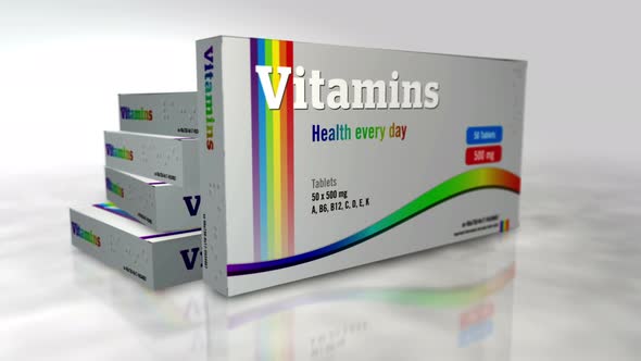 Vitamins box in hand abstract concept 3d rendering