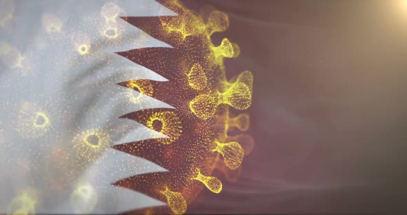 Qatar Flag With Corona Virus Bacteria