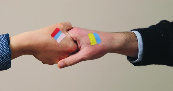 Handshake with Ukrainian White in Background