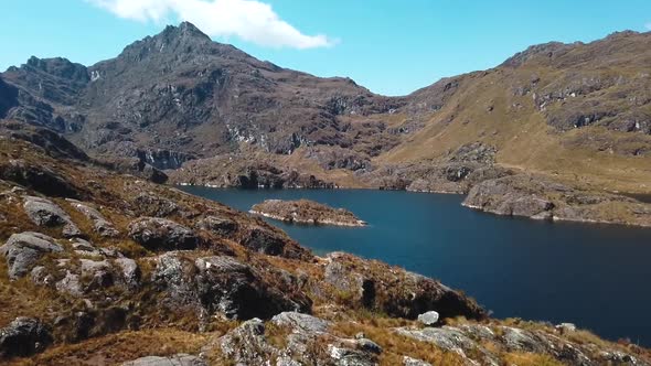 4K daytime video looking over the beautiful 4th lagoon (lake) of Pichgacocha in the Ambo region, Hua