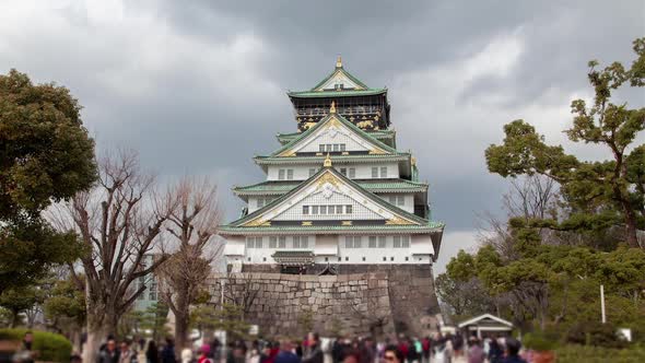 Osaka Famous Ancient Castle Tourist Flow Timelapse