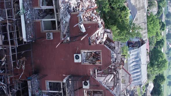 Vertical Video Ukraine Makariv  Building Destroyed By War