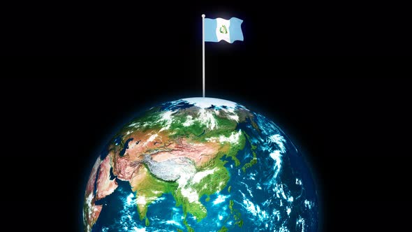 Guatemala National Flag Flying On 3d Rotated Planet Earth