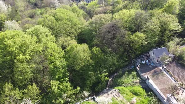 Aerial drone view of a flying over the countryside.