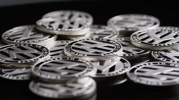 Rotating shot of Bitcoins (digital cryptocurrency) 