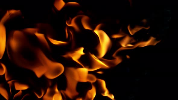 Super Slow Motion Detail Shot of Structered Fire Flame at 1000Fps