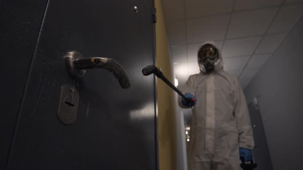 Coronavirus Disinfection of a Door of a Residential Apartment