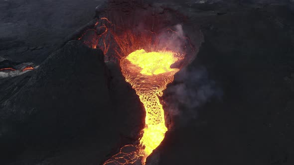 Lava Flow From Erupting Fagradalsfjall Volcano In Reykjanes Peninsula Iceland