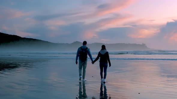 Tofino Vancouver Island Pacific Rim Coast Canada Beautiful Sunset at the Beach with Fog at Tofino