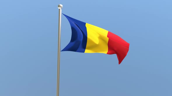 Romania flag on flagpole.