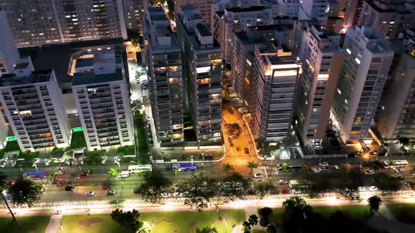 Night landscape of coast city of Santos state of Sao Paulo Brazil.