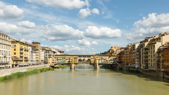 Time Lapse of the historic Ponte Vecchio bridge over the Arno River in Florence Italy