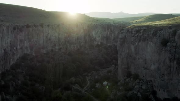 Ihlara Valley Canyon View From Air During Sunrise