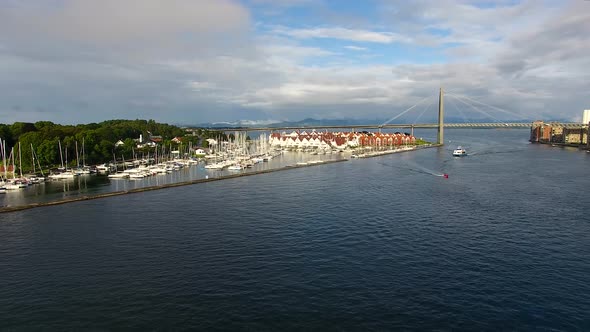 Aerial view of the tourist ship in the bay of Stavanger, Norway