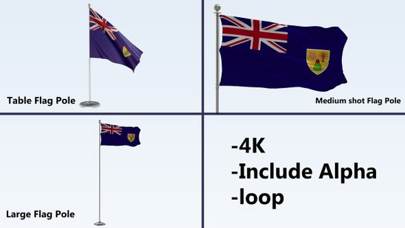 Turks And Caicos Islands Flag Pole Pack 4k-Loop