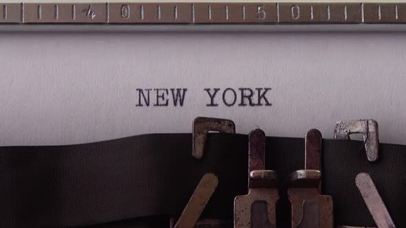 NEW YORK - printed on an old typewriter, close up.