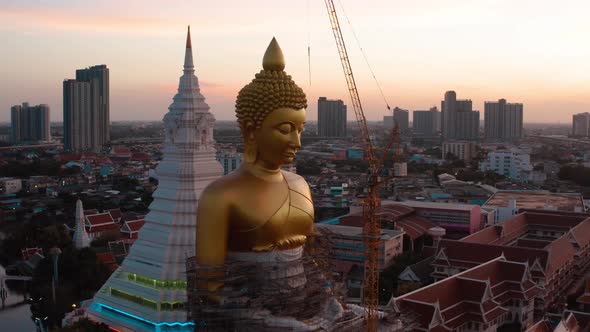 Aerial View of Wat Paknam Bhasicharoen a Temple Pagoda and Buddha Statue in Bangkok Thailand