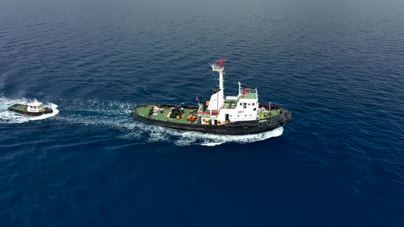 Ship Tug Sails to Port Aerial Videography Turkey Alanya