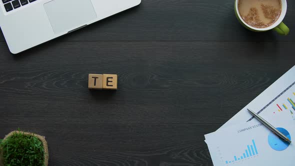 Teamwork, Business Woman Making Word of Cubes, Coordination of Employees Work