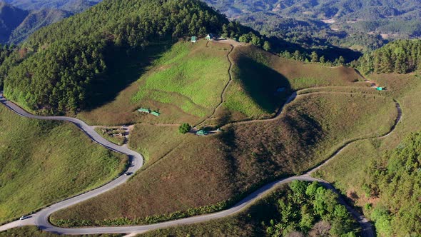 Aerial View of Thung Bua Tong Fields in Mae Hong Son Thailand