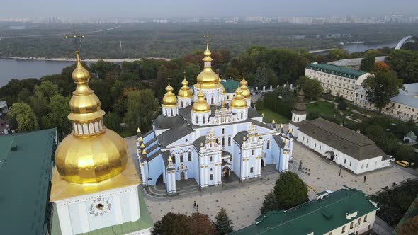 St. Michael's Golden-Domed Monastery in Kyiv, Ukraine. Slow Motion, Kiev