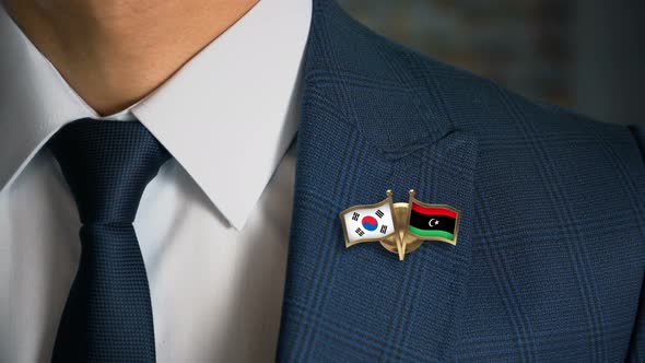 Businessman Friend Flags Pin South Korea Libya