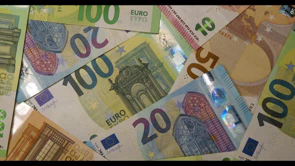 Cash Euro banknotes. European Union money. Currency Euro Top View