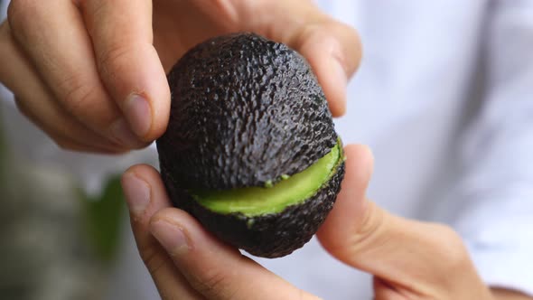 Avocado Vegan Proposal. Man Proposing With Wedding Ring In Avocado