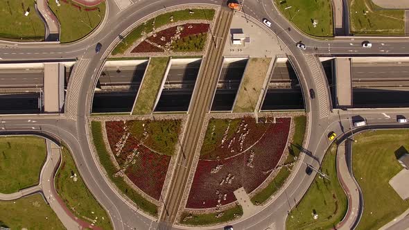 Aerial view of the crossroads in Gdansk, Poland