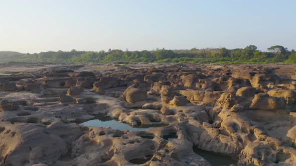 Aerial view of Sam Phan Bok, Ubon Ratchathani, Thailand. Dry rock reef in the Mekong River.