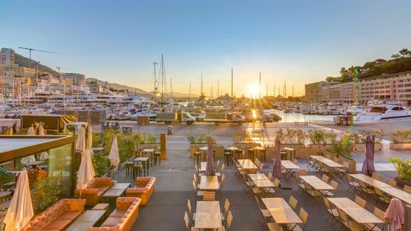 Beautiful Sunrise Over the Harbor in Monaco Timelapse