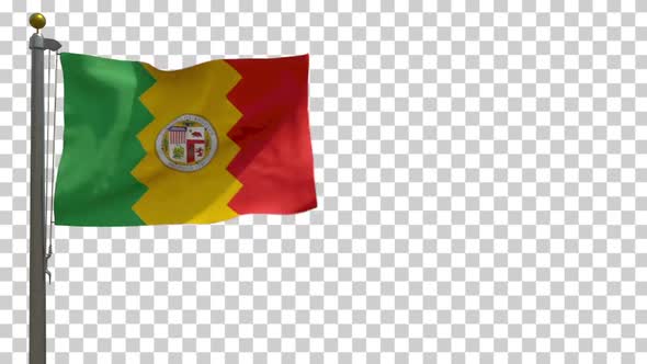 Los Angeles City Flag (California, USA) on Flagpole with Alpha Channel - 4K