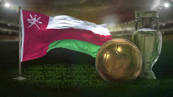 Oman Flag With Football And Cup Background Loop 4K
