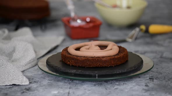 Working Process Of Baking Chocolate Cake At Home