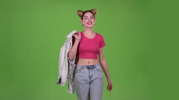 Girl Ideas and Dreams About Her. Green Screen. Slow Motion