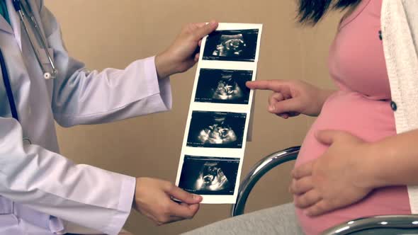 Pregnant Woman and Gynecologist Doctor at Hospital