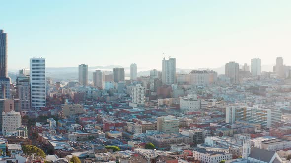 Aerial: Buildings and housing in San Francisco, drone view