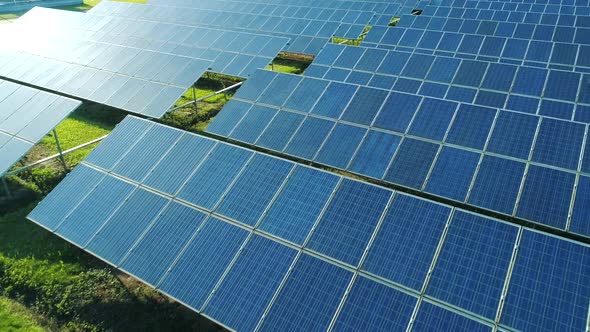 Aerial View of Solar Panels Farm (Solar Cell) with Sunlight