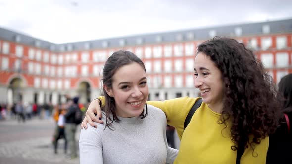 Two beautiful girls in Madrid enjoying time together