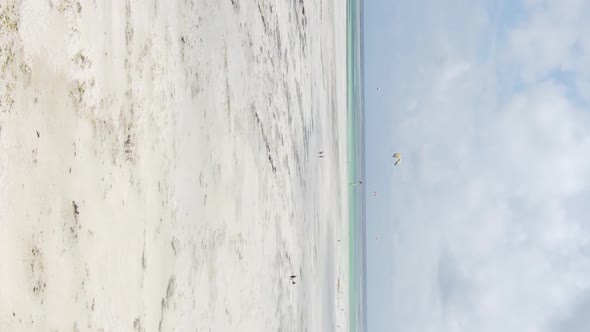 Vertical Video of Low Tide in the Ocean Near the Coast of Zanzibar Tanzania Aerial View