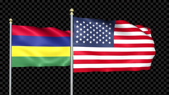 Mauritius And United States Two Countries Flags Waving