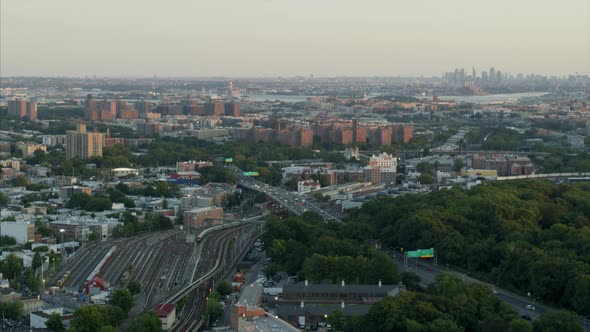 Aerial Panning Shot From Bronx River Parkway to NYC Skyline