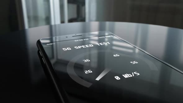 5g Cellular Technology and Speed Test Mobile App Running on the Smartphone